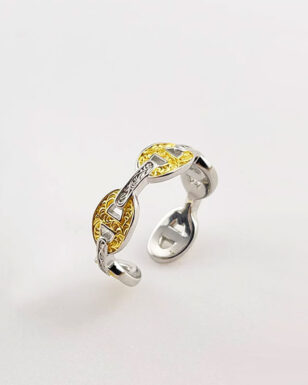 S925 Silver Tangcao Pattern Pig Nose Buckle Open Ring