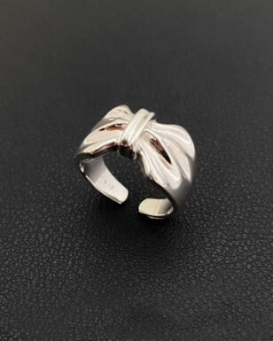S925 Silver Three-dimensional Bow Knot Open Ring