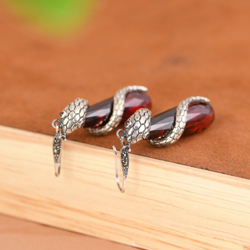 S925 Silver Vintage Snake Water Drop Earrings