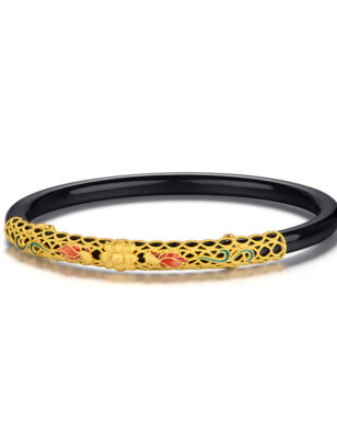 S925 Silver Natural Hetian Jade Inlaid Hollow Flower Bracelet