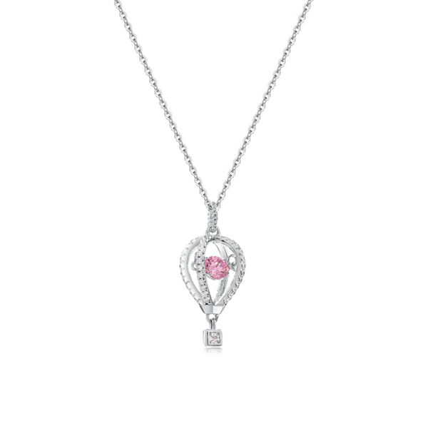 S925 Silver Hot Air Balloon Pink Crystal Necklace