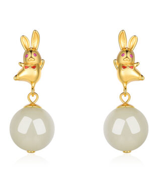 S925 Silver Rabbit Hetian Jade Earrings