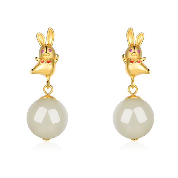 S925 Silver Rabbit Hetian Jade Earrings