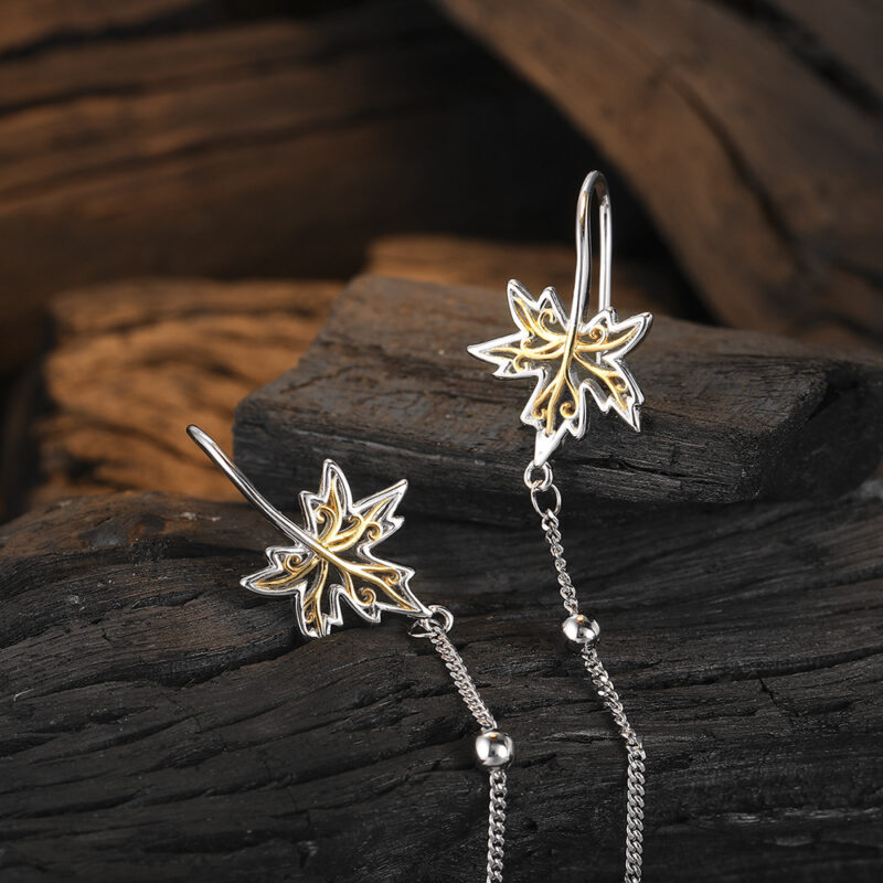 925 Sterling Silver Maple Leaf Tassel Earrings