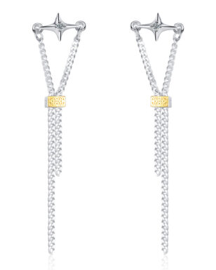 925 Sterling Silver Star Long Tassel Zircon Earrings