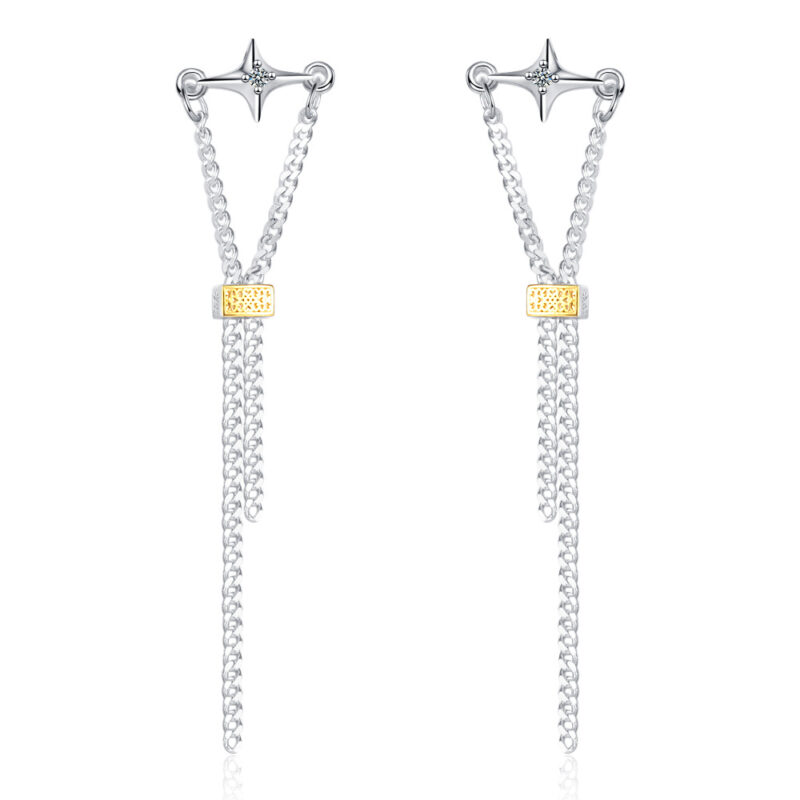 925 Sterling Silver Star Long Tassel Zircon Earrings