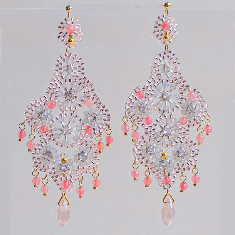 Handmade long style pink beaded earrings tutorial