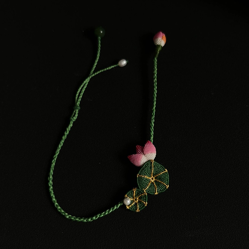 Handmade Braided Rope Lotus Leaf Pearl Bracelet