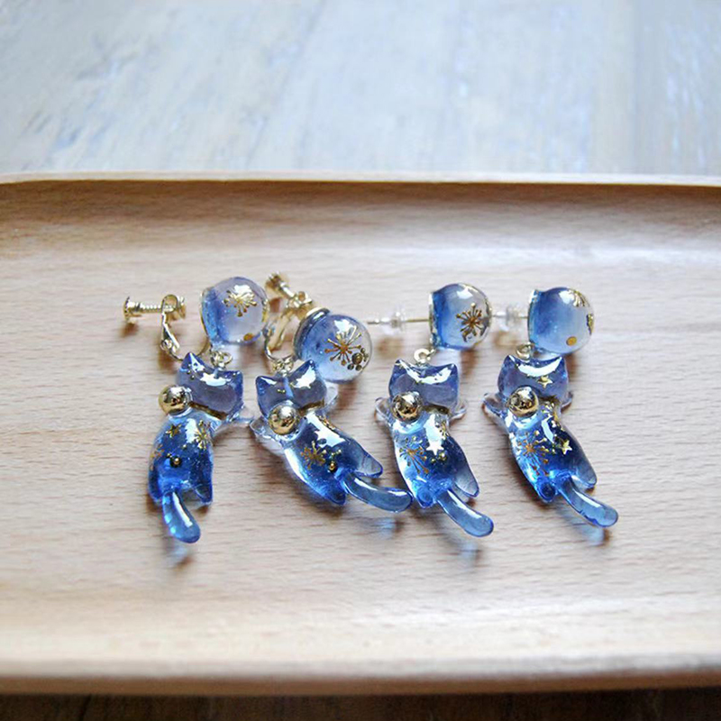 Handmade Blue Cat Earrings