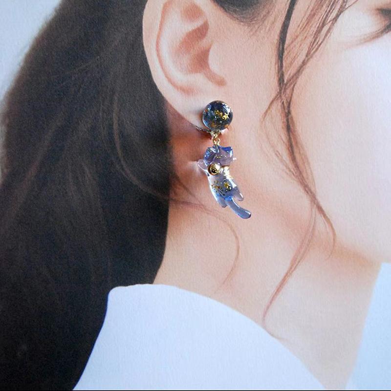 Handmade Blue Cat Earrings