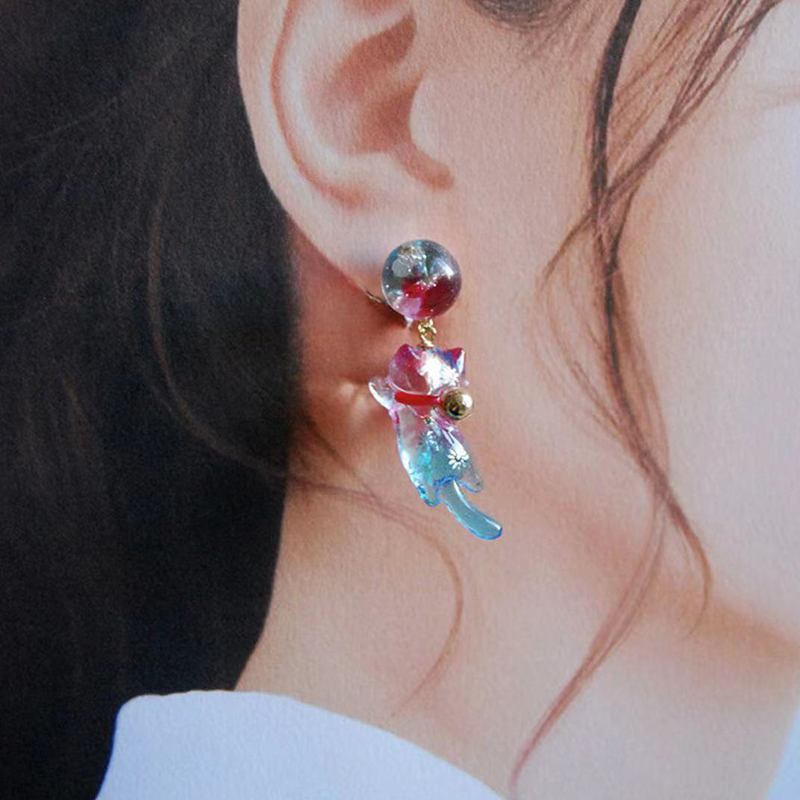 Handmade Colorful Transparent Cat Earrings