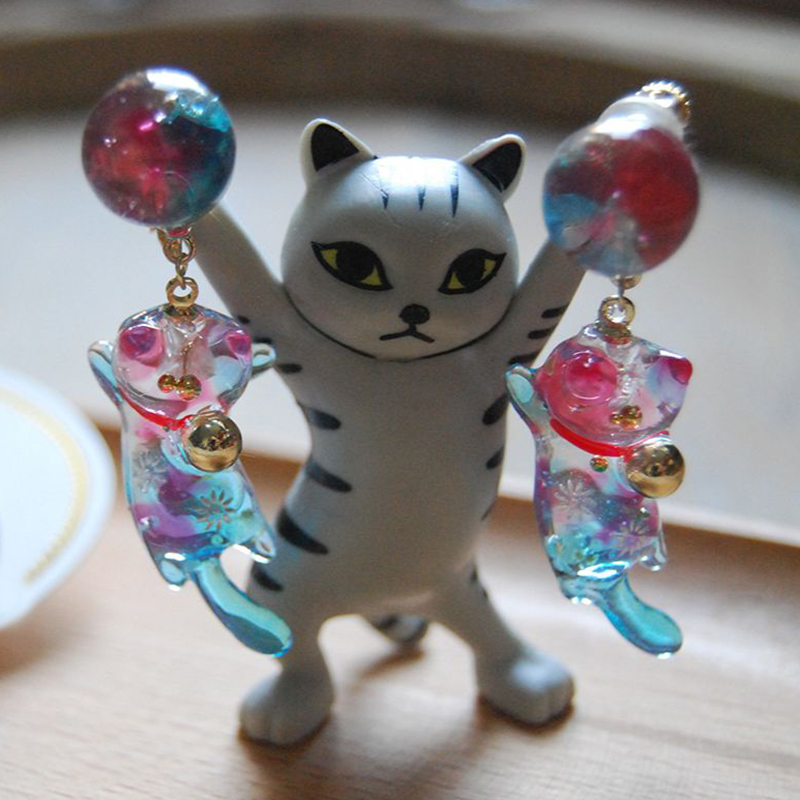 Handmade Colorful Transparent Cat Earrings