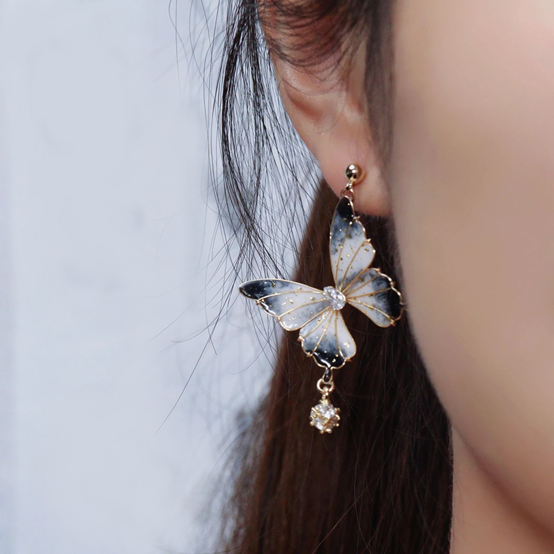 Handmade Resin Butterfly Zircon Earrings