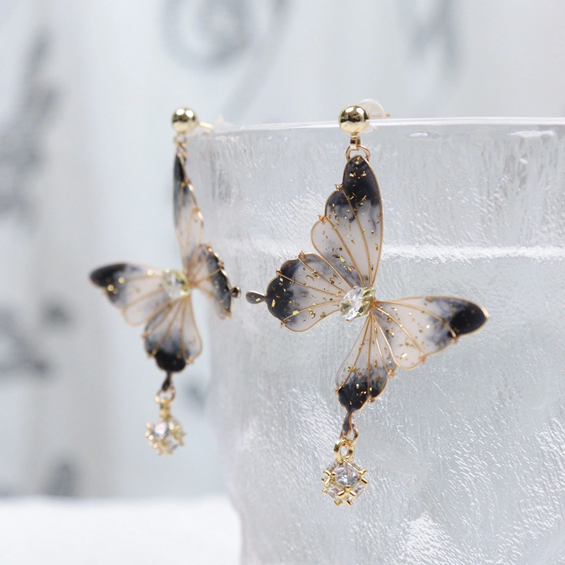Handmade Resin Butterfly Zircon Earrings