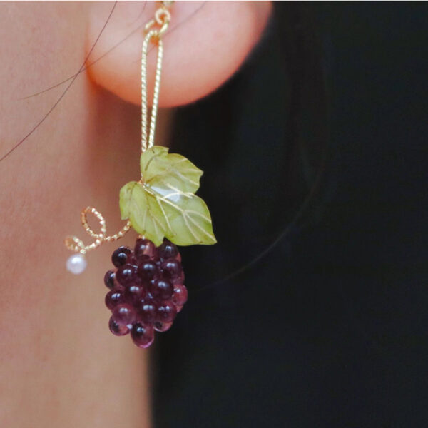 Handmade Resin Grape Mismatched Earrings