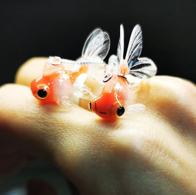 Handmade Resin Red Goldfish Threader Earrings