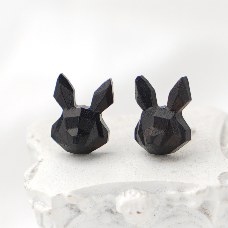 Handmade Sandalwood Fox Rabbit Stud Earrings