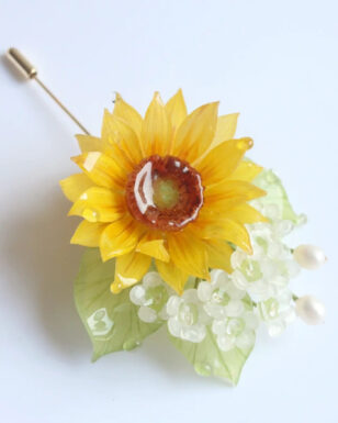 Handmade Sunflower Pearl Brooch Barrette