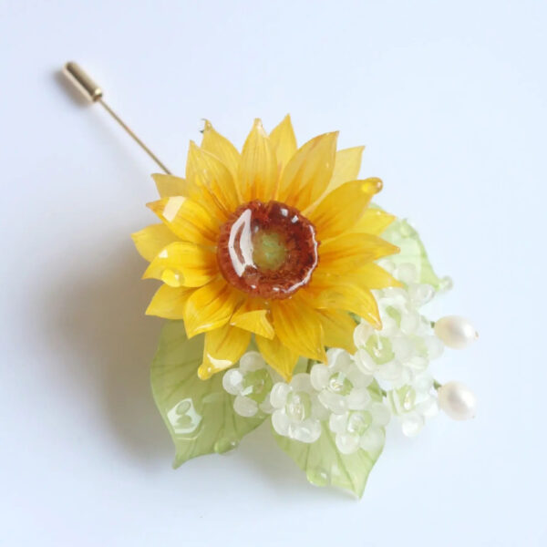 Handmade Sunflower Pearl Brooch Barrette