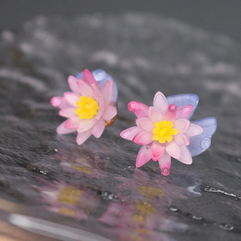 Handmade Water Drop Lily Stud Earrings