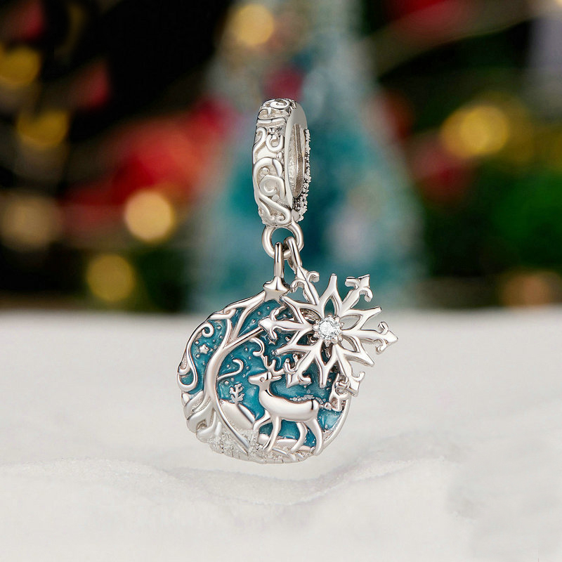 S925 Silver Christmas Luminous Elk Snowflake Pendant