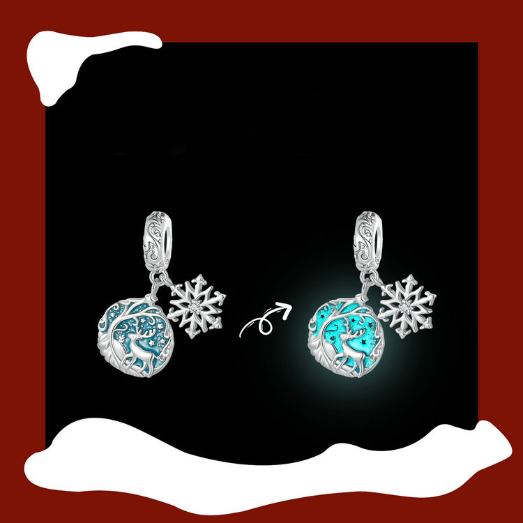 S925 Silver Christmas Luminous Elk Snowflake Pendant