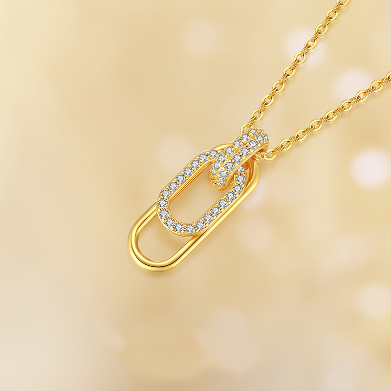 S925 Silver Double Ring Zircon Necklace