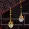 S925 Silver Enamel Flower Hetian Jade Tassel Earrings