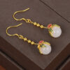 S925 Silver Enamel Flower Hetian Jade Tassel Earrings