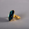 S925 Silver Gold Plated Vintage Burnt Blue Lotus Leaf Open Ring