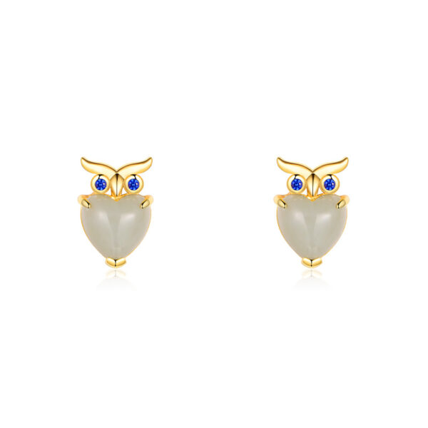 S925 Silver Hetian Jade Owl Stud Earrings