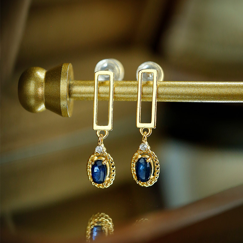 S925 Silver Inlaid Blue Zircon Earrings