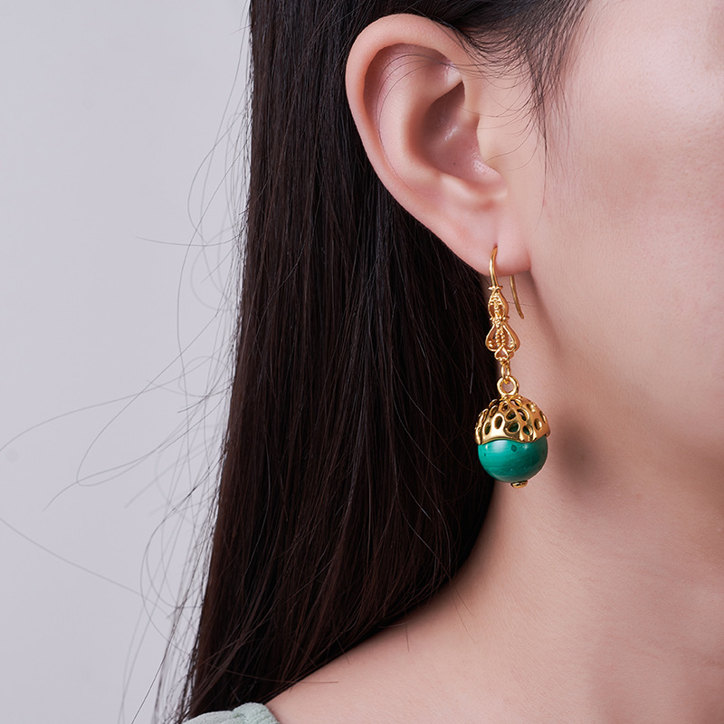 S925 Silver Inlaid Malachite Hollow Earrings