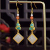 S925 Silver Inlaid Natural Hetian Jade Enamel Earrings