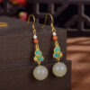 S925 Silver Inlaid Natural Hetian Jade Enamel Earrings