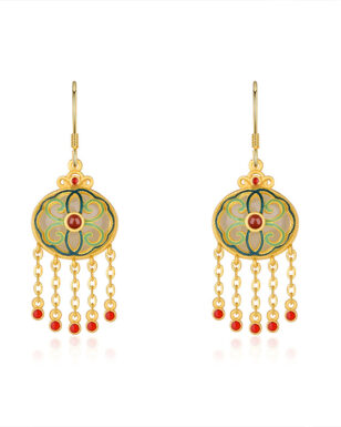 S925 Silver Inlaid Natural Hetian Jade Enamel Tassel Earrings