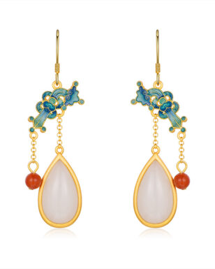 S925 Silver Inlaid Natural Nephrite Enamel Water Drop Earrings