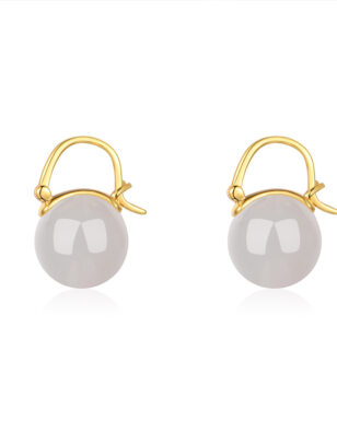 S925 Silver Inlaid Natural Nephrite Fashion Simple Hoop Earrings