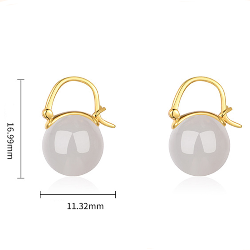 S925 Silver Inlaid Natural Nephrite Fashion Simple Hoop Earrings