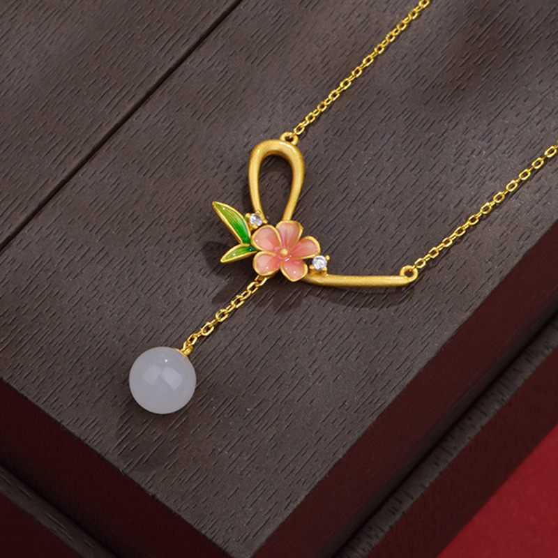 S925 Silver Inlaid Natural Hetian Jade Flower Necklace Earrings