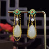 S925 Silver Inlaid Natural Hetian Jade Flower Tassel Earrings