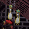 S925 Silver Inlaid Natural Hetian Jade Flower Tassel Earrings