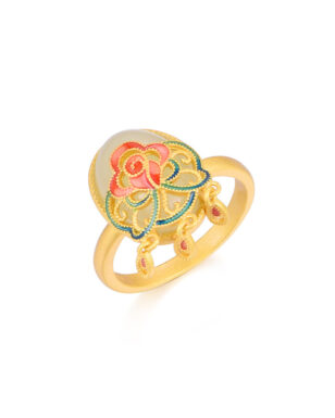 S925 Silver Inlaid Natural Hetian Jade Rose Open Ring