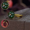 S925 Silver Inlaid Natural Nephrite Four-leaf Clover Open Ring