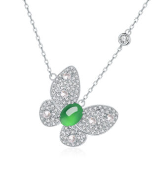 S925 Silver Inlaid Natural High Ice Chalcedony Butterfly Necklace