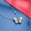 S925 Silver Inlaid Natural High Ice Chalcedony Butterfly Necklace
