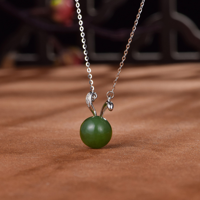 S925 Silver Inlaid Zircon Natural Hetian Jade Rabbit Necklace