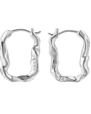 S925 Silver Irregular U-shaped Inlaid Zircon Hoop Earrings