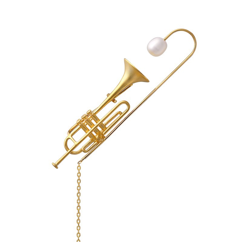 S925 Silver Musical Instrument Trumpet Brooch