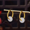 S925 Silver Natural Nephrite Hoop Earrings